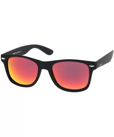 Matte Finish Reflective Color Mirror Lens Large Square Horn Rimmed Sunglasses 55mm - C712N83S1SQ $35.31 Square