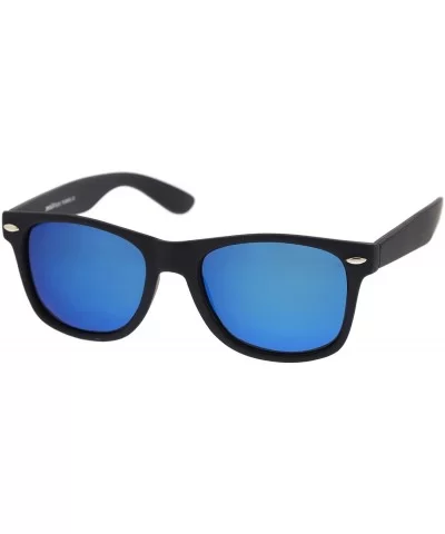 Matte Finish Reflective Color Mirror Lens Large Square Horn Rimmed Sunglasses 55mm - C712N83S1SQ $35.31 Square