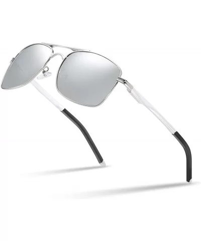 Polarized Aviator Sunglasses For Men Metal Frame UV400 Protection Rectangle Lightweight - Sliver/Sliver - CN197ZUKRS8 $11.87 ...