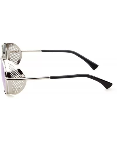 STY056 Metal Frame Mesh Fold-in Side Shield Round 52mm Sunglasses - C5-silver+green - CR12EWY35FX $38.02 Aviator