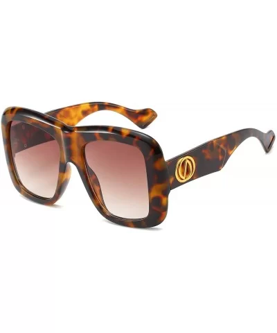 Oversized Square Sunglasses Women Multi Tinted Frame Designer Inspired Fashion shades - Leopard - CD18O67USUD $18.23 Square