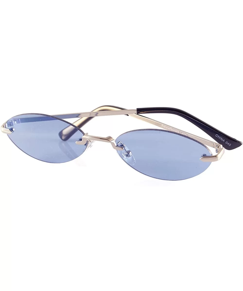 Rimless Tinted Mirrored Flat Lens Extreme Wide Slim Oval Round Sunglasses A283 - Blue Tinted - CA18U28RZZM $18.10 Square