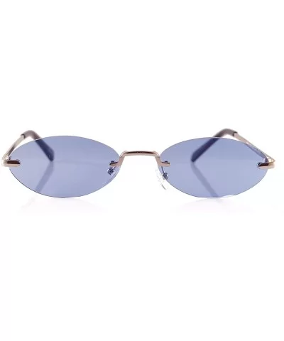 Rimless Tinted Mirrored Flat Lens Extreme Wide Slim Oval Round Sunglasses A283 - Blue Tinted - CA18U28RZZM $18.10 Square