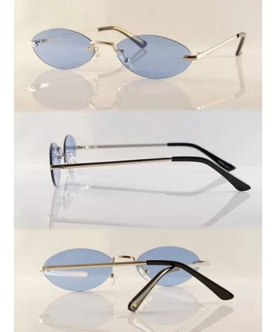 Rimless Tinted Mirrored Flat Lens Extreme Wide Slim Oval Round Sunglasses A283 - Blue Tinted - CA18U28RZZM $18.10 Square