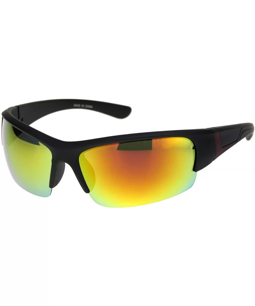 Mens Colored Mirror Narrow Half Rim Sport Warp Sunglasses - Matte Black Red Orange Mirror - CV18R59RNIK $12.04 Rectangular