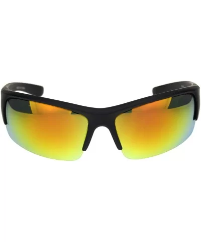 Mens Colored Mirror Narrow Half Rim Sport Warp Sunglasses - Matte Black Red Orange Mirror - CV18R59RNIK $12.04 Rectangular