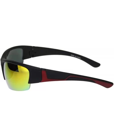 Mens Colored Mirror Narrow Half Rim Sport Warp Sunglasses - Matte Black Red Orange Mirror - CV18R59RNIK $12.04 Rectangular