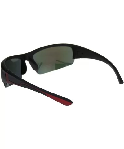 Mens Colored Mirror Narrow Half Rim Sport Warp Sunglasses - Matte Black Red Orange Mirror - CV18R59RNIK $12.04 Rectangular