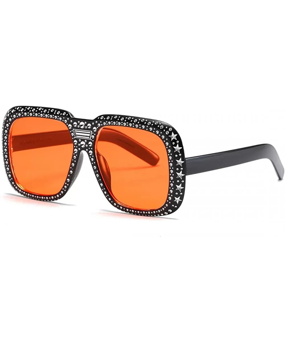 Oversized Sunglasses for Men Women Square Thick Frame Bling Rhinestone Shades - Black&red - CJ18NW5HML9 $8.29 Square