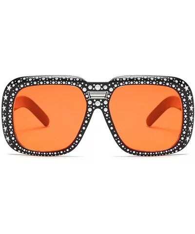 Oversized Sunglasses for Men Women Square Thick Frame Bling Rhinestone Shades - Black&red - CJ18NW5HML9 $8.29 Square