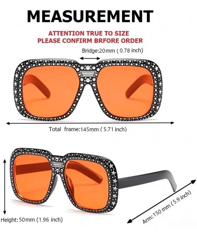 Oversized Sunglasses for Men Women Square Thick Frame Bling Rhinestone Shades - Black&red - CJ18NW5HML9 $8.29 Square