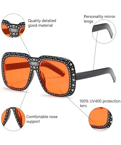 Oversized Sunglasses for Men Women Square Thick Frame Bling Rhinestone Shades - Black&red - CJ18NW5HML9 $8.29 Square