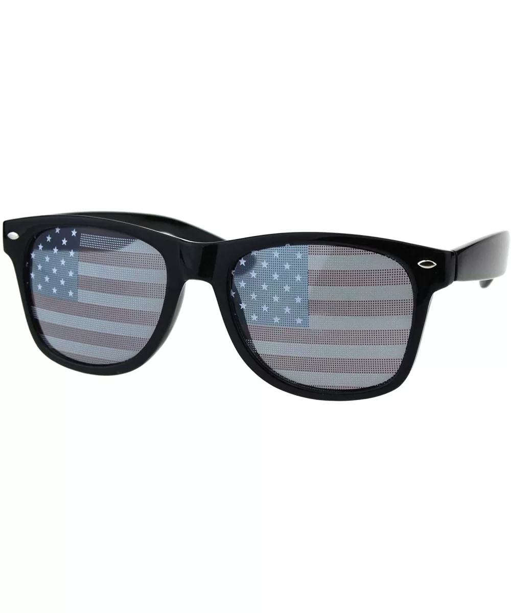 USA American Flag Lens Sunglasses Classic Square Frame UV 400 - Black - CS18NUWW0S6 $14.08 Square