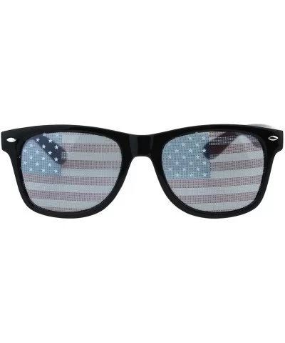 USA American Flag Lens Sunglasses Classic Square Frame UV 400 - Black - CS18NUWW0S6 $14.08 Square