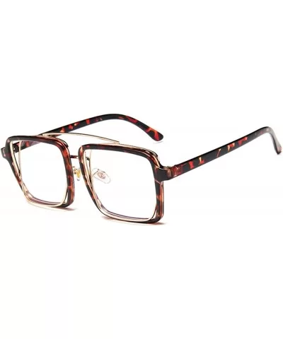 Retro Square Oversized Sunglasses Unisex Double Frame Glasses - Leopard/Transparent - CR18NA58QIY $15.68 Oversized