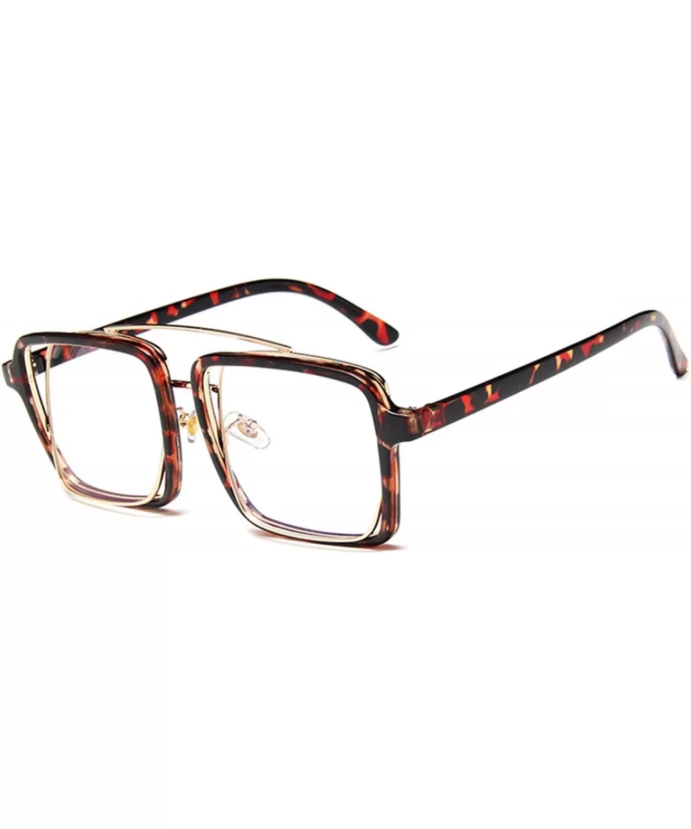 Retro Square Oversized Sunglasses Unisex Double Frame Glasses - Leopard/Transparent - CR18NA58QIY $15.68 Oversized