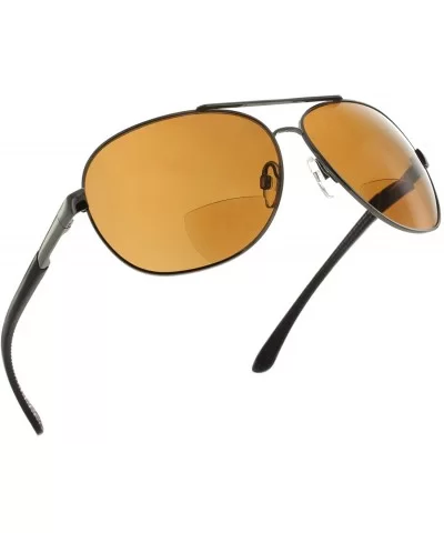 Aviator Polarized Bifocal Sunglasses Sun Readers Bi Focal Reading Glasses - Gunmetal Brown - C8182Z8ECKD $60.56 Round