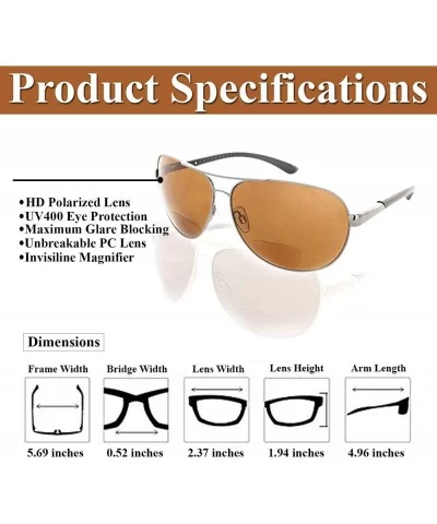 Aviator Polarized Bifocal Sunglasses Sun Readers Bi Focal Reading Glasses - Gunmetal Brown - C8182Z8ECKD $60.56 Round