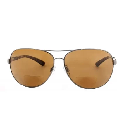 Aviator Polarized Bifocal Sunglasses Sun Readers Bi Focal Reading Glasses - Gunmetal Brown - C8182Z8ECKD $60.56 Round