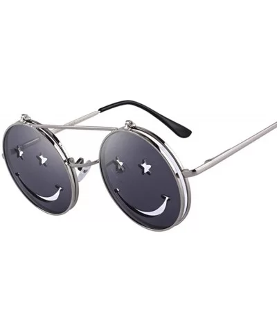 DESIGN Round Flip Up Sunglasses Vintage Steampunk Metal Frame C01 Gray - C01 Gray - CD18YR6Q8A0 $18.02 Aviator