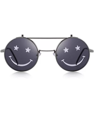 DESIGN Round Flip Up Sunglasses Vintage Steampunk Metal Frame C01 Gray - C01 Gray - CD18YR6Q8A0 $18.02 Aviator