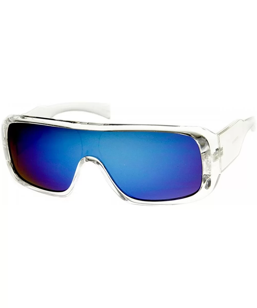 Rectangle Mono Flash Mirror Shield Lens Action Sports Sunglasses (Clear Ice) - CK11MV62IX5 $13.71 Sport