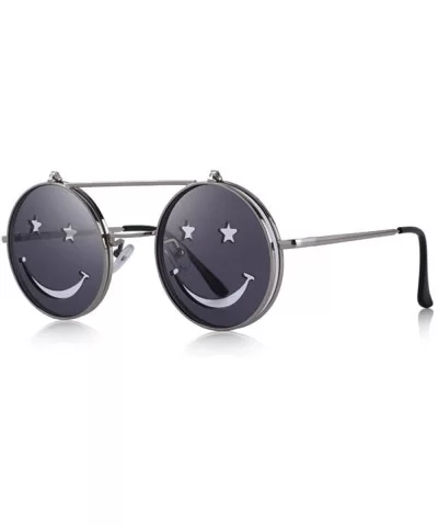 DESIGN Round Flip Up Sunglasses Vintage Steampunk Metal Frame C01 Gray - C01 Gray - CD18YR6Q8A0 $18.02 Aviator