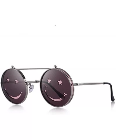 DESIGN Round Flip Up Sunglasses Vintage Steampunk Metal Frame C01 Gray - C01 Gray - CD18YR6Q8A0 $18.02 Aviator