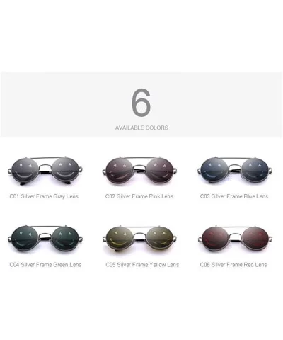 DESIGN Round Flip Up Sunglasses Vintage Steampunk Metal Frame C01 Gray - C01 Gray - CD18YR6Q8A0 $18.02 Aviator