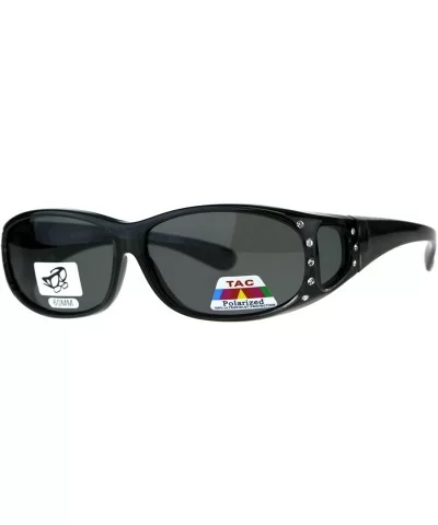 Polarized Womens Rhinestone Bling Fit Over Rectangular 60mm Sunglasses - Slate Black - CP18D44NWSE $20.14 Rectangular