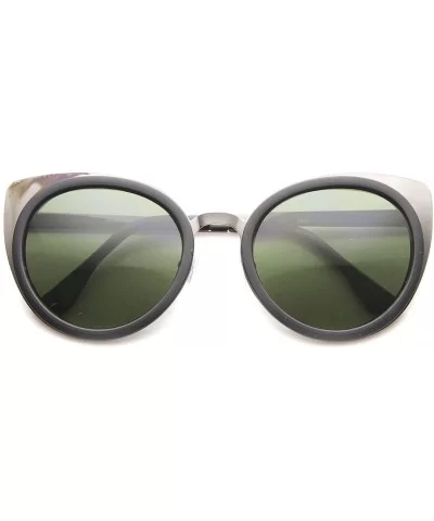 Womens Two-Toned Metal Temple Tinted Lens Cat Eye Sunglasses 54mm - Matte Black-gunmetal / Green - CD12H0L0297 $13.71 Round