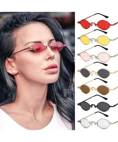 Vintage Small Sunglasses Oval Slender Metal Frame Candy Colors - C - CM18S6SURW9 $11.42 Oval