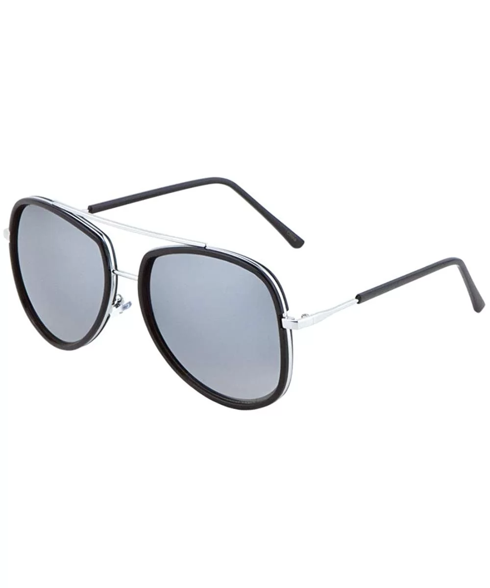 Long Plastic Ear Double Plastic Metal Rim Geometric Aviator Sunglasses - Grey Silver - CD190O47QMX $19.92 Aviator