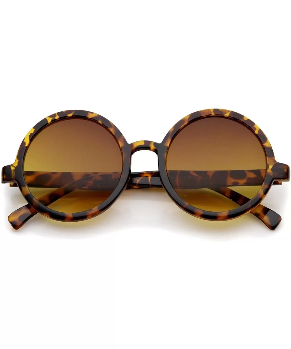 Classic Retro Horn Rimmed Neutral-Colored Lens Round Sunglasses 52mm - Tortoise / Amber - CL12N4U6PHE $14.30 Aviator