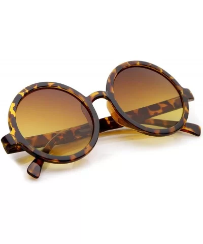 Classic Retro Horn Rimmed Neutral-Colored Lens Round Sunglasses 52mm - Tortoise / Amber - CL12N4U6PHE $14.30 Aviator