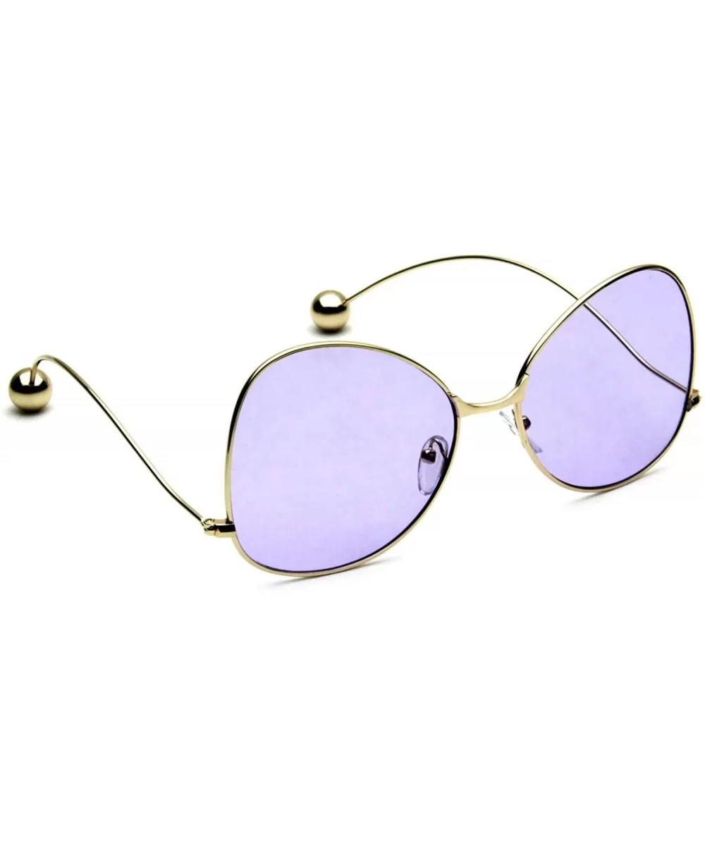 Women's Sunglasses Thin Curved Gold Metal Arms Ball Accents Color Flat Lens Butterfly Shape - Purple - C518G3QRUWS $13.71 But...