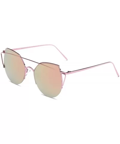 Women Round Cat Eye Mirrored Sunglasses - Rose Gold - CR18WU8MO3D $31.42 Goggle