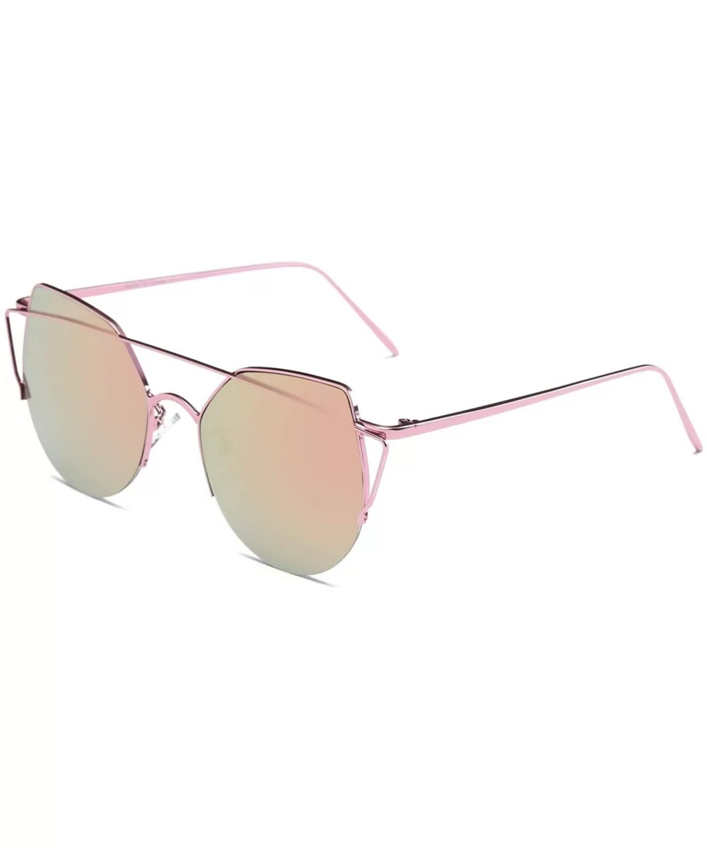 Women Round Cat Eye Mirrored Sunglasses - Rose Gold - CR18WU8MO3D $31.42 Goggle