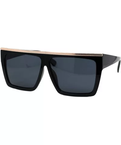 Womens Square Sunglasses Flat Gold Metal Top Chic Trendy Shades UV 400 - Black (Black) - CR196A05GKK $16.59 Square
