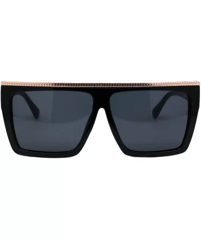 Womens Square Sunglasses Flat Gold Metal Top Chic Trendy Shades UV 400 - Black (Black) - CR196A05GKK $16.59 Square