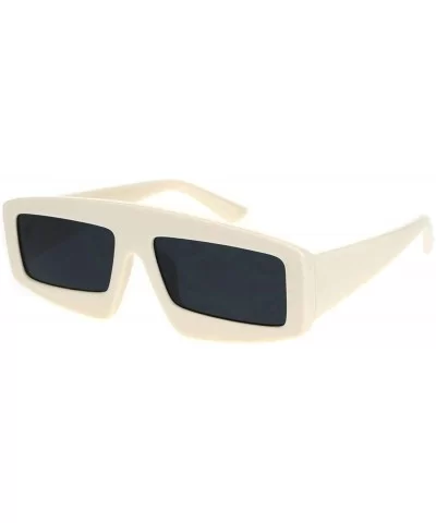 Womens Retro Flat Top Thick Plastic Mod Rectangular Sunglasses - Beige Black - C118L3KYLCM $12.52 Rectangular