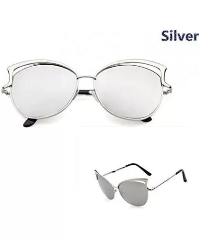 Sunglasses for Women Cat Eye Vintage Sunglasses Retro Oversized Glasses Eyewear - Silver - CD18QMX9A0E $9.10 Oversized