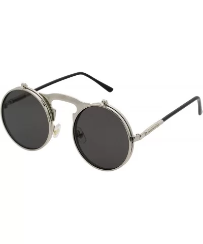 Retro Flip-Up Round Goggles Seampunk Sunglasses (Silver/Black) - C218Z9ICGA5 $15.84 Goggle