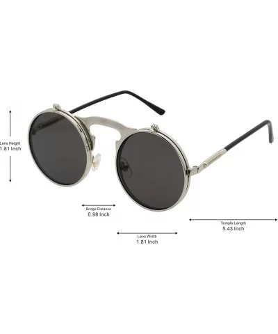 Retro Flip-Up Round Goggles Seampunk Sunglasses (Silver/Black) - C218Z9ICGA5 $15.84 Goggle