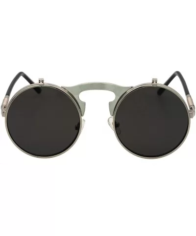 Retro Flip-Up Round Goggles Seampunk Sunglasses (Silver/Black) - C218Z9ICGA5 $15.84 Goggle