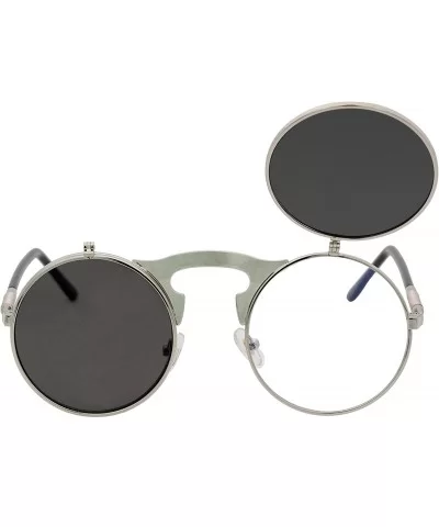 Retro Flip-Up Round Goggles Seampunk Sunglasses (Silver/Black) - C218Z9ICGA5 $15.84 Goggle