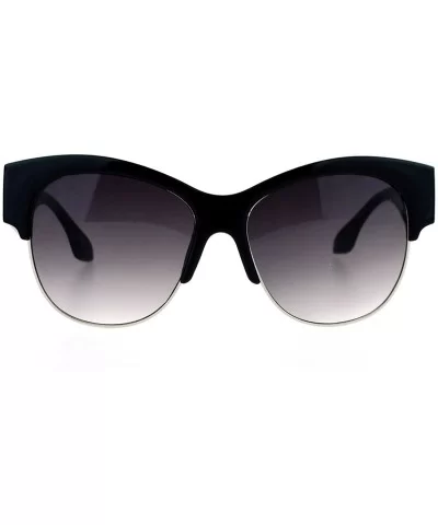 Retro Diva Thick Plastic Half Rim Cat Eye Sunglasses - Black Silver - C912DI9C3A5 $18.14 Cat Eye