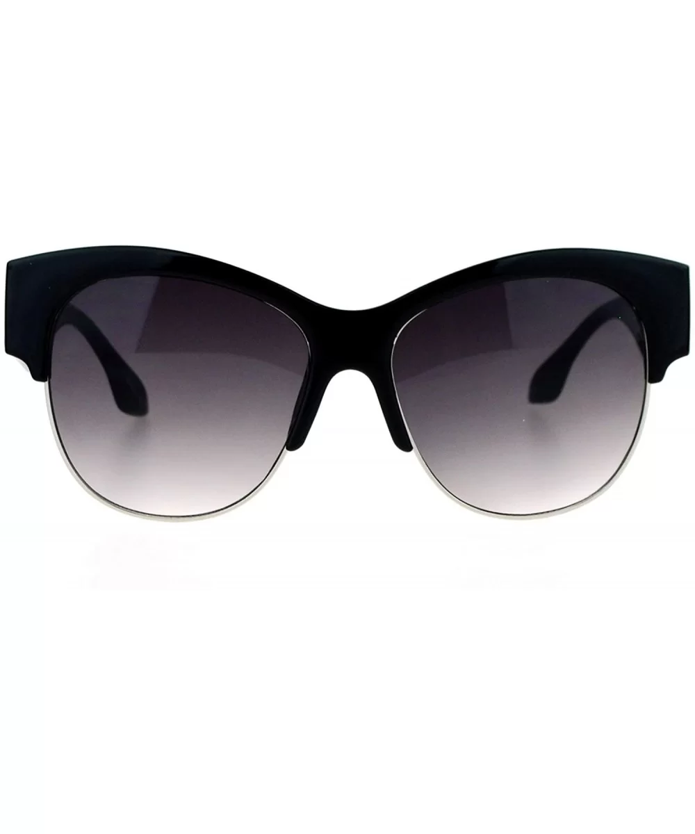 Retro Diva Thick Plastic Half Rim Cat Eye Sunglasses - Black Silver - C912DI9C3A5 $18.14 Cat Eye