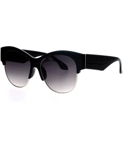 Retro Diva Thick Plastic Half Rim Cat Eye Sunglasses - Black Silver - C912DI9C3A5 $18.14 Cat Eye