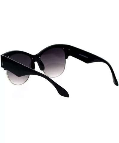 Retro Diva Thick Plastic Half Rim Cat Eye Sunglasses - Black Silver - C912DI9C3A5 $18.14 Cat Eye